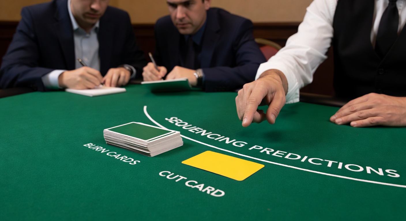 Blackjack-Tisch mit Burn Cards und Cut Card in einem Casino-Setting
