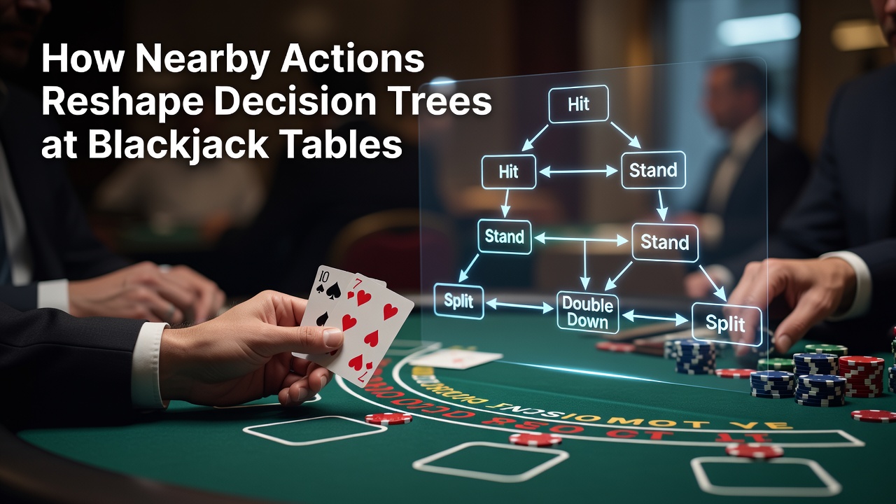 Spieler am Blackjack-Tisch beobachten Aktionen von Nachbarn und passen ihre Entscheidungen an
