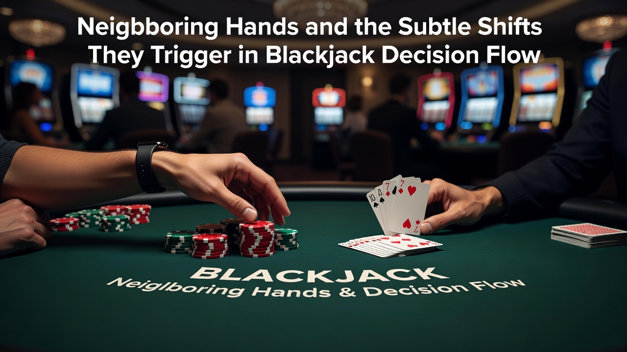 Blackjack table with visible neighboring hands influencing player decisions