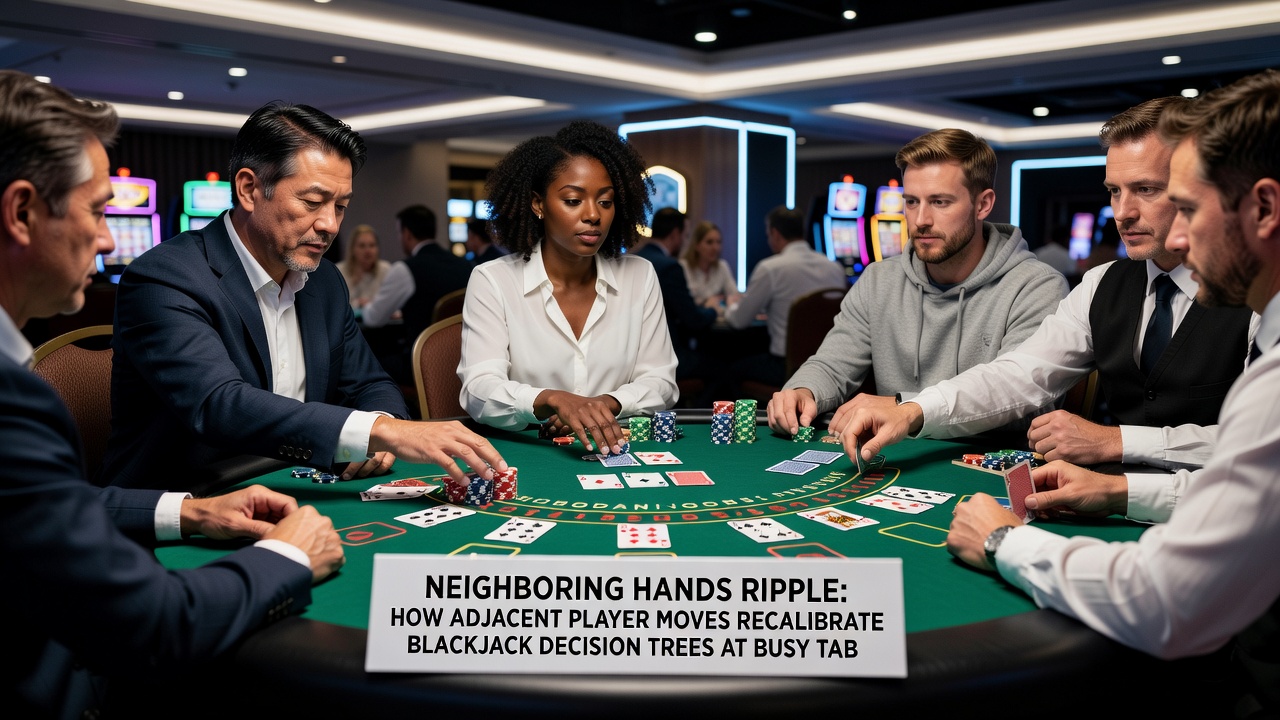 Nahaufnahme von Blackjack-Spielern mit Fokus auf benachbarte Hände und Kartenbewegungen
