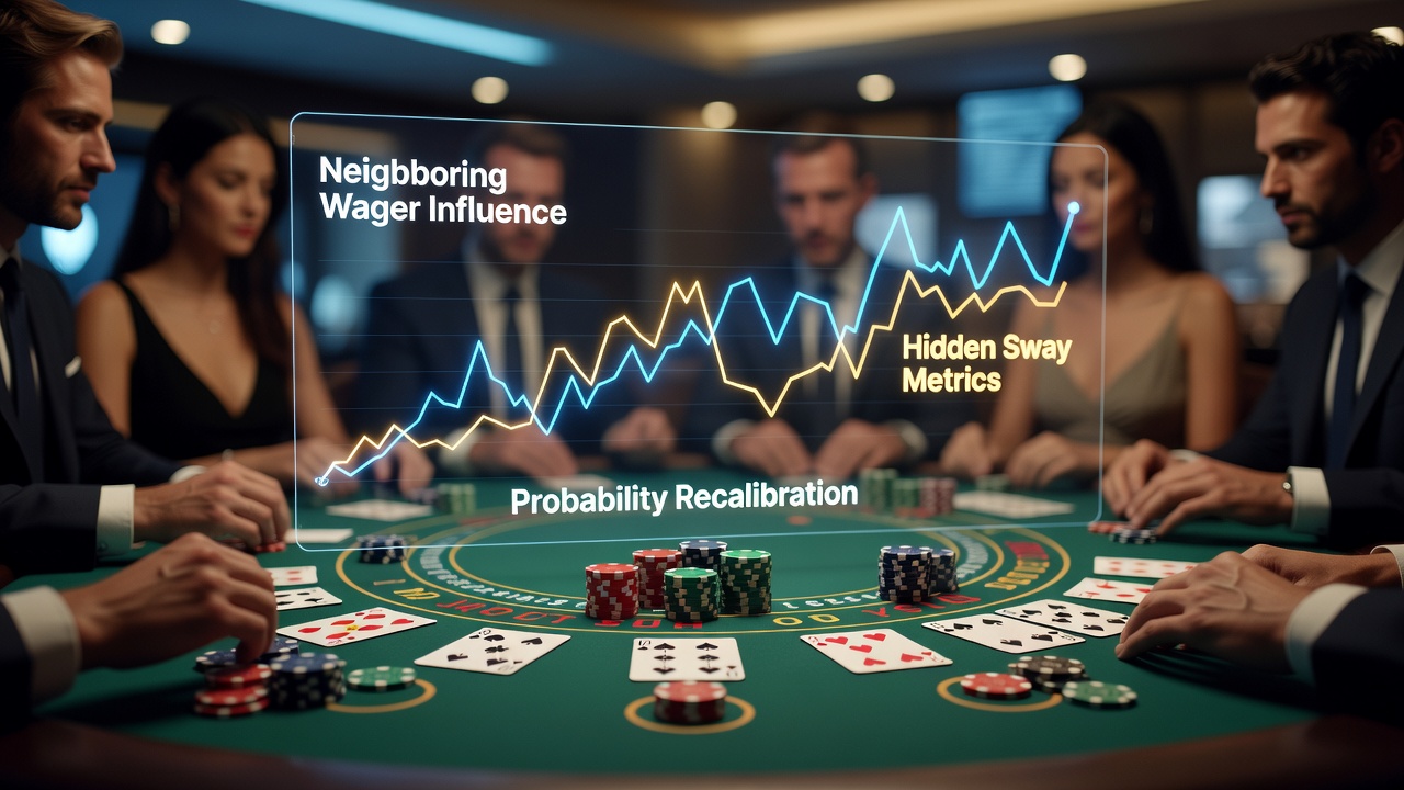 Blackjack-Tisch mit benachbarten Spielern und Wetten in einem Casino-Setting