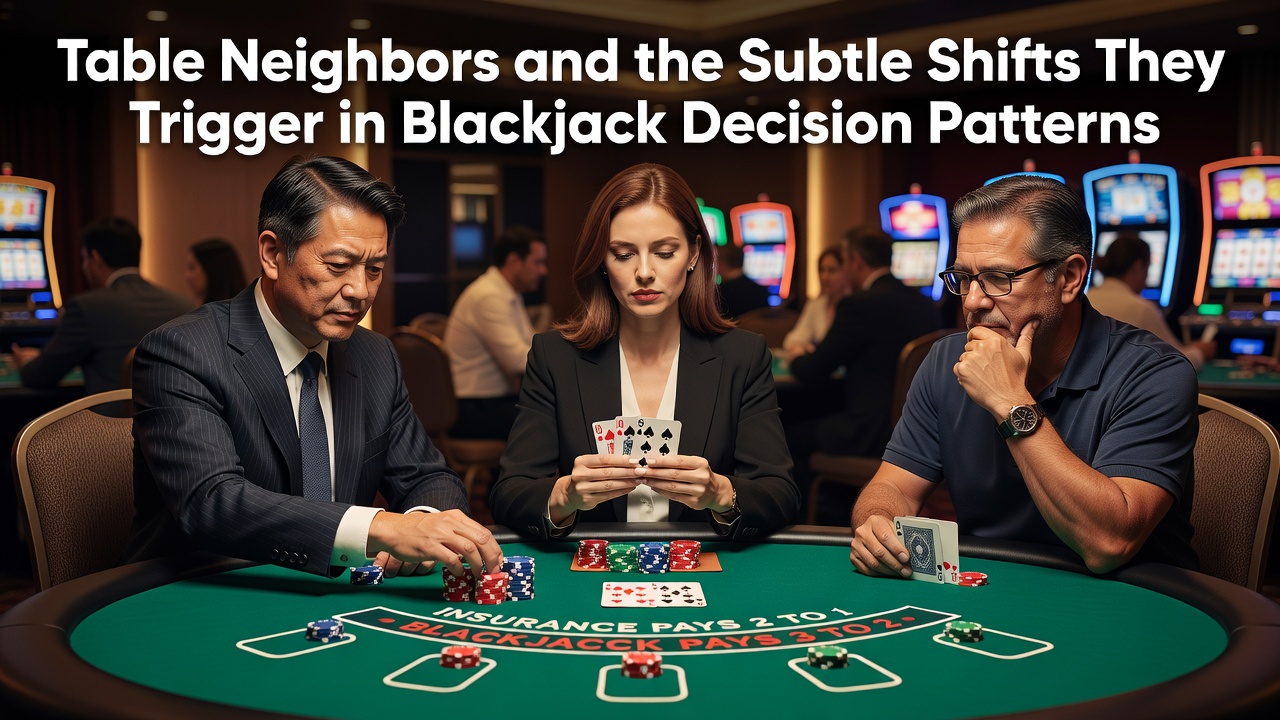 Blackjack-Spieler am Tisch mit Fokus auf Nachbarn und ihre Positionen