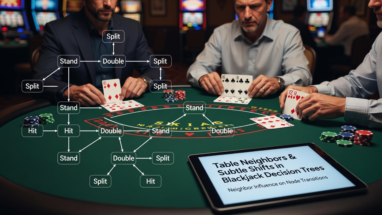 Nahaufnahme von Blackjack-Tisch mit Fokus auf Nachbarn und ihre Karten